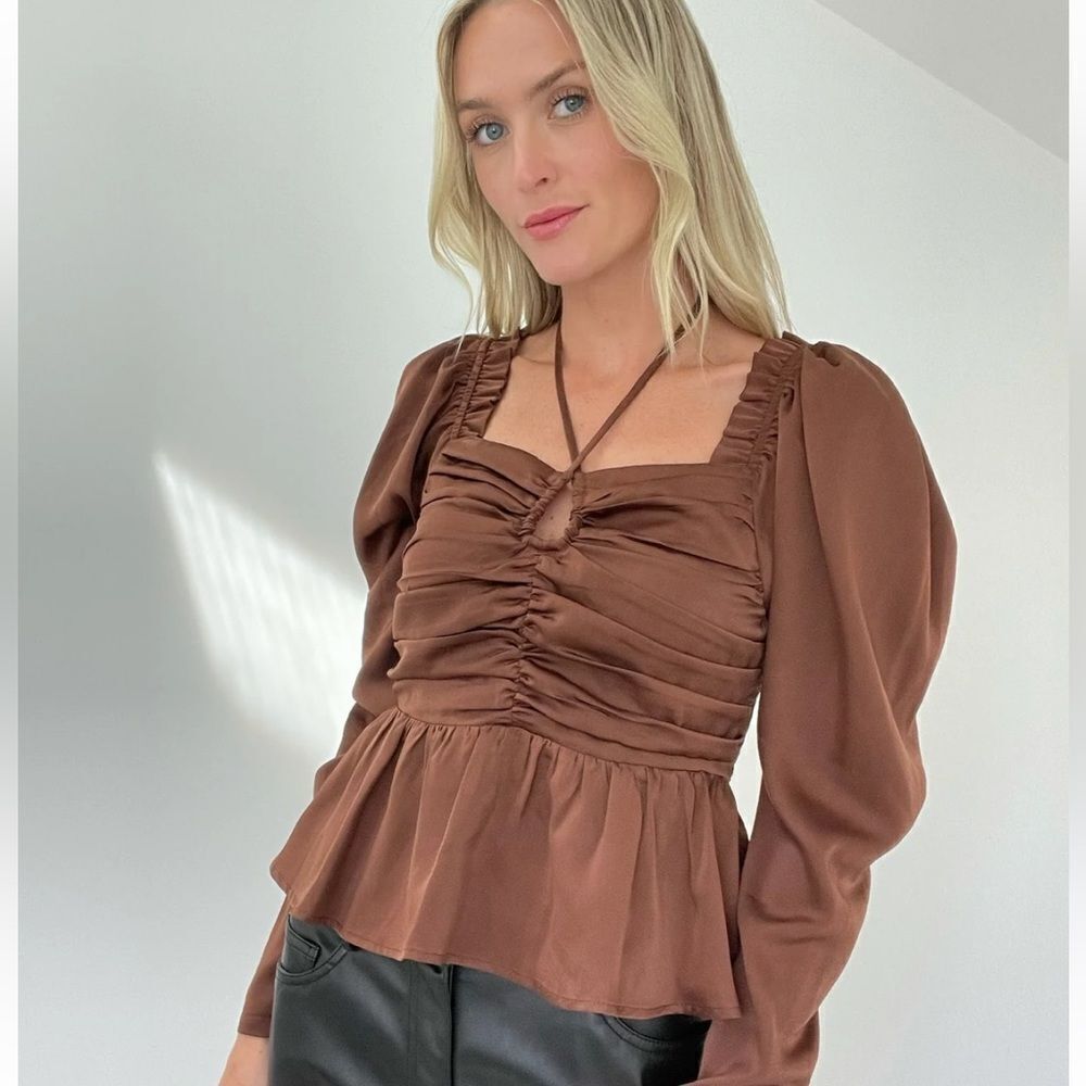 Six / Fifty‎ Clothing the ruby blouse [brown] square neck, ruched top size M New
